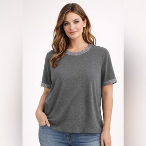 Nanette Lepore Gray Knit Top with Metallic Details